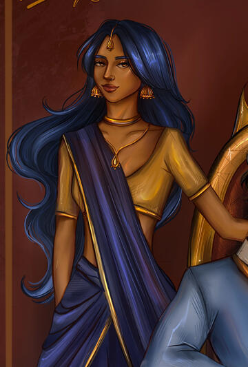 character art commission- blue hair indian girl